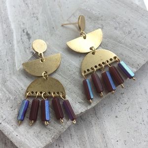 Stamped Brass Vintage purple glass Fringe Earrings